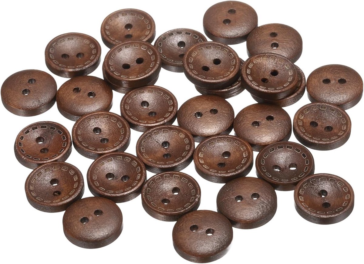 Knopen 5/8 inch (15 mm) 2 ronde gaten houten knopen voor het naaien van decoratief handwerk voor het naaien van kleding doe-het-zelf handwerk decoratie, middenbruin