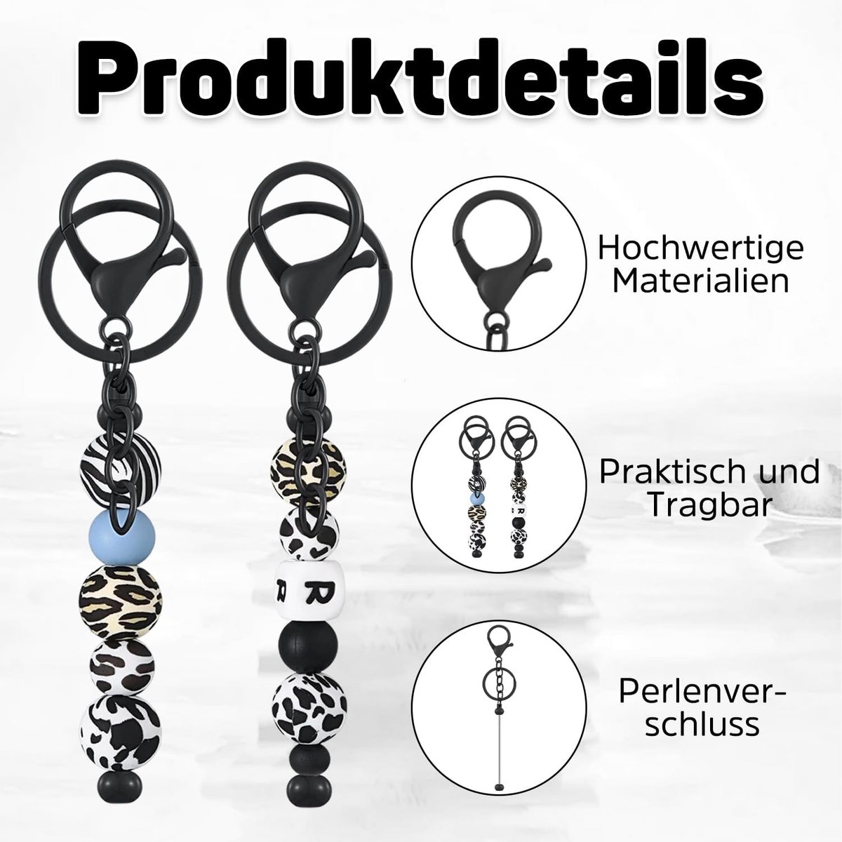 10 stuks parelsleutelhangers om te knutselen, zwart roestvrij staal, strepen, onbewerkte sleutelhangers voor het maken van sieraden, voor vrouwen en mannen, doe-het-zelf knutselwerk