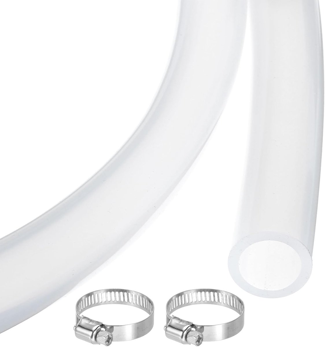 Siliconen slang van transparant rubber, 25,4 mm x 31,8 mm, flexibele kunststof slang voor het maken van bier wijn, sifon, pomp, sifon, 1 1/4 inch, OD, met 2 stuks slangklemmen