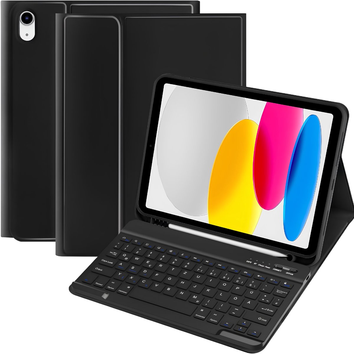 Lìon® Ipad Hoes met Toetsenbord - Toetsenbordhoes voor Ipad - Beschermhoes met Toetsenbord voor Ipad 11e/10e Generatie - Zwart - 26cm x 21cm x 2cm