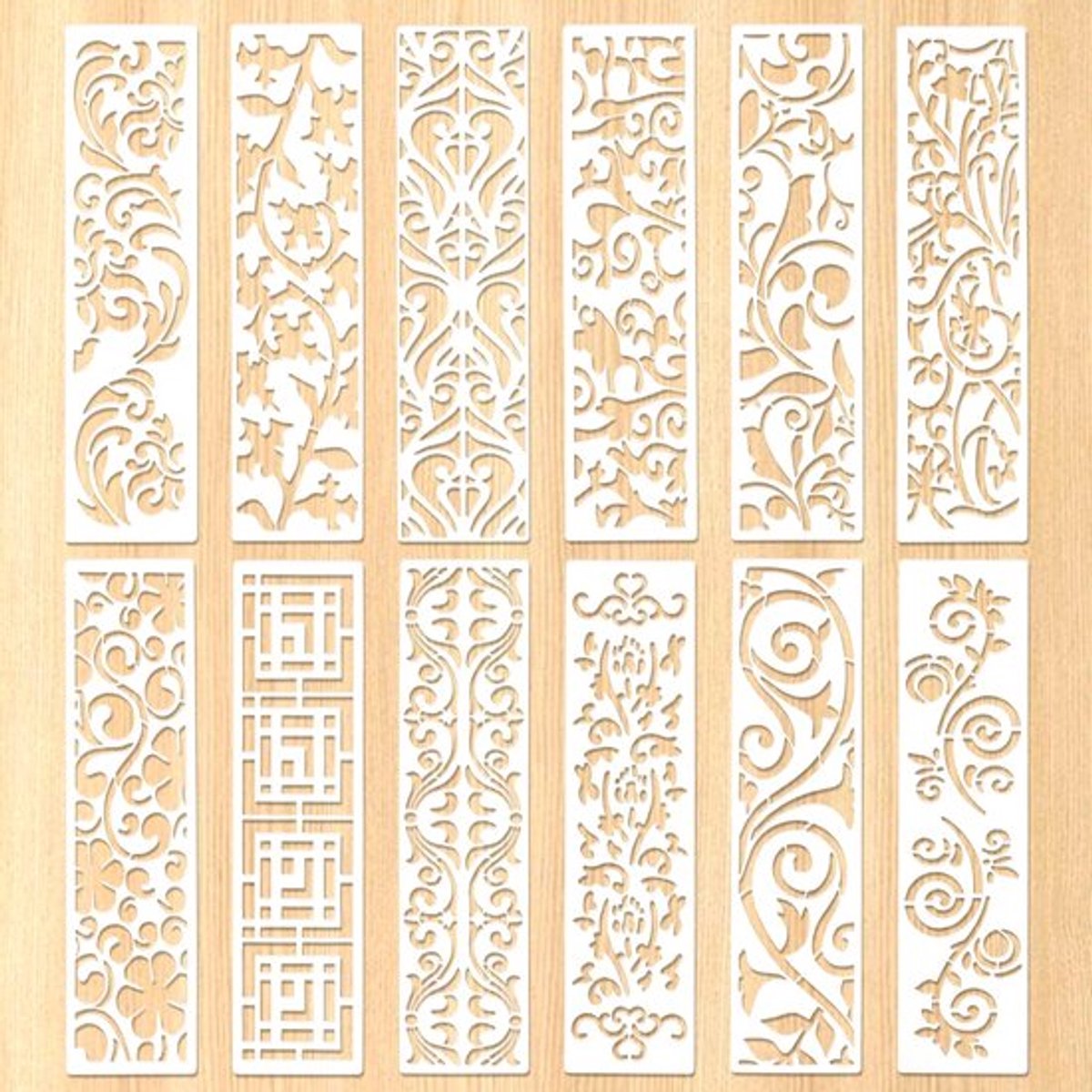 Sjablonen 12-delig - Herbruikbaar - Kunststof - Geometrische Patroon - Voor Schilderen - Flexibel - 30 cm x 7,6 cm - Schilderstencils