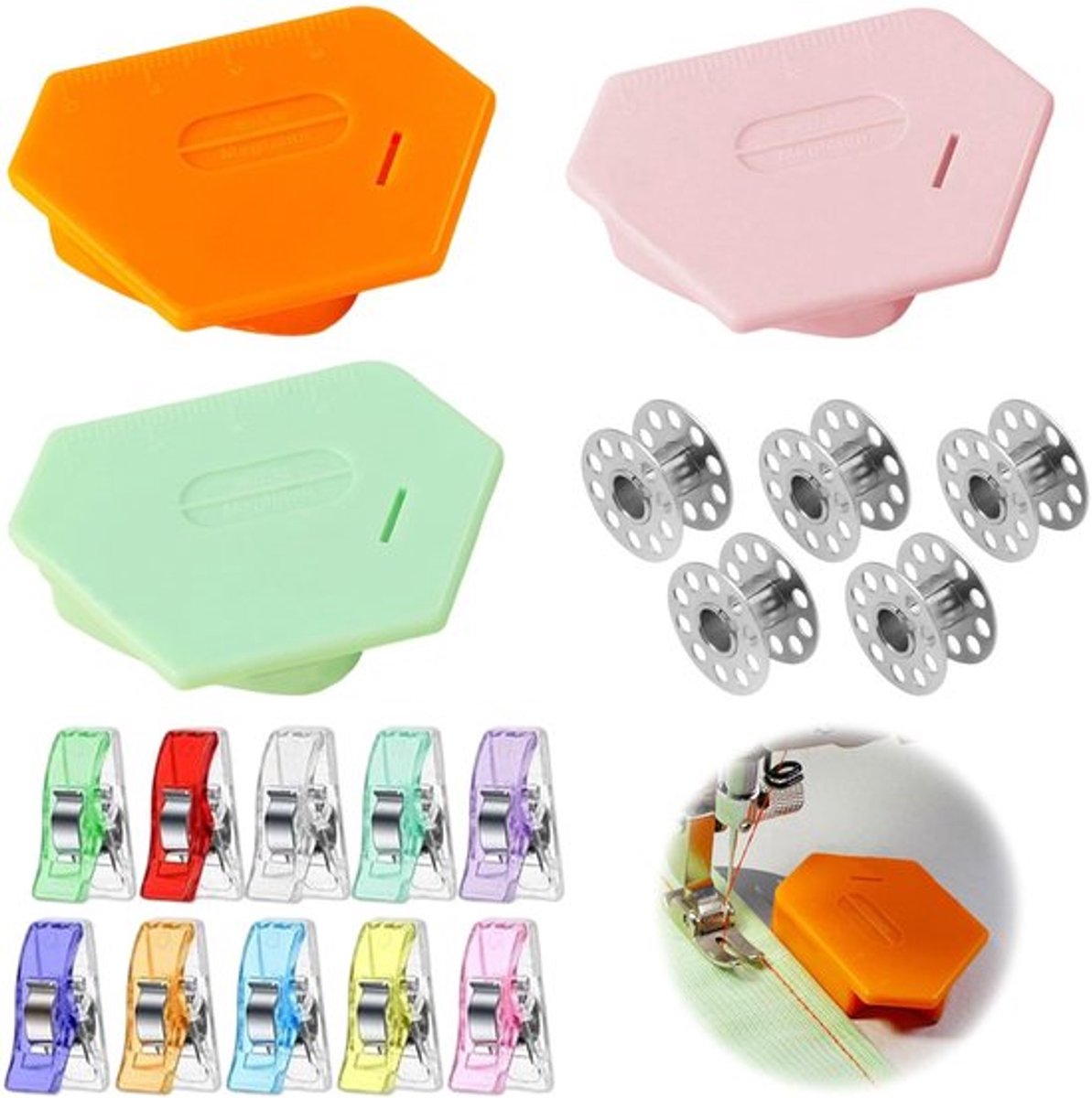 Naaigeleider Set van 3 - Magnetische Naaigeleider - Verstelbare Magneten - Scheurtool - Geschikt voor Dikke/Dunne Stoffen - Precisie en Gebruiksgemak - Naaimachineaccessoire