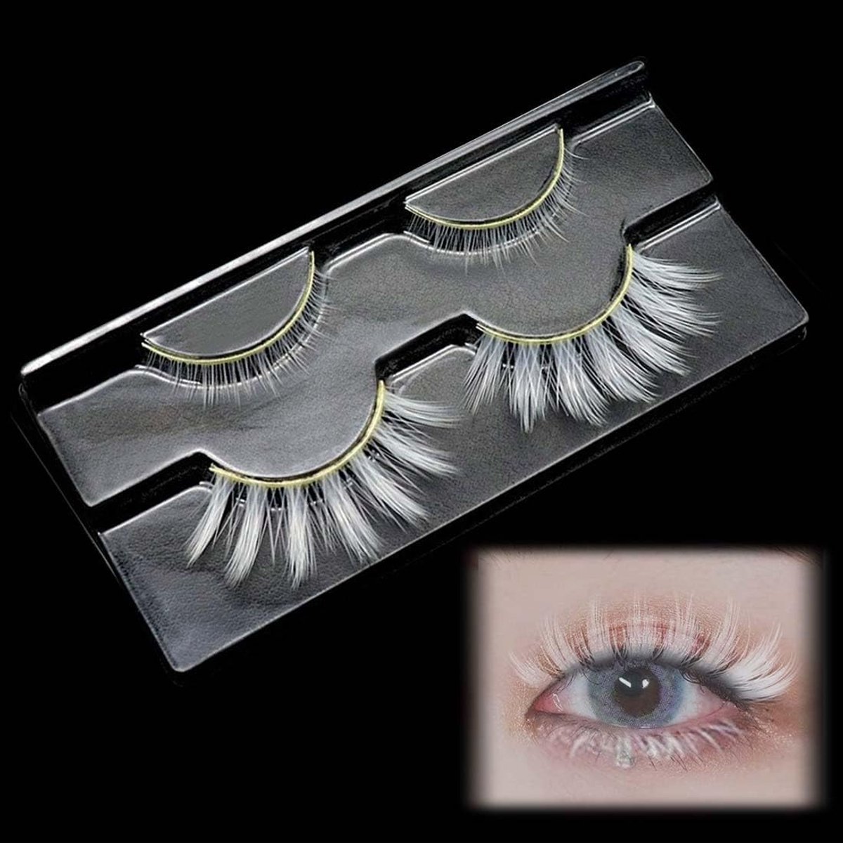 2 paar witte wimpers, Halloween, cosplay, anime, wimpercluster, witte oogwimpers, cosplay, manga-wimpers in Japanse make-up-stijl, wimperverlengingsgereedschap voor Halloween, party, podium