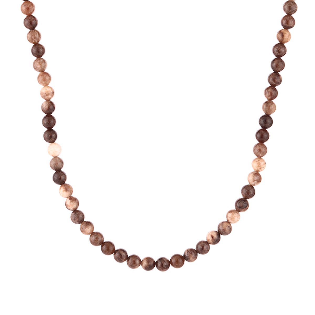 Delicate Natural Beaded Gemstone Choker Necklace – Luxe Fijne Natuurstenen Kralen Ketting – RVS - Bruin