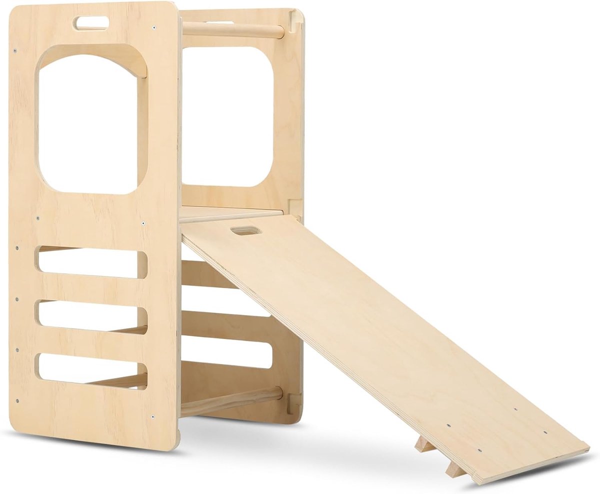 Luxe klimtoren van hout met glijbaan - speeltoren - natuurlijk hout