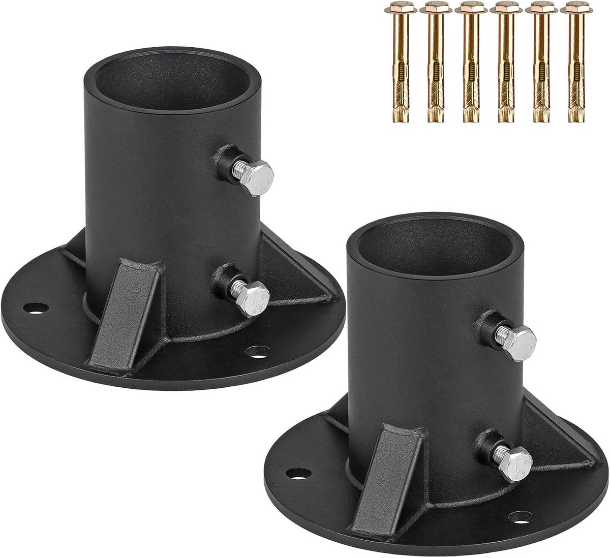 Chain Link Fence Pole Floor Flens, 2,5 inch Base Flens, Zware Solid Fence Post Beton Mount voor het vasthouden van het hek/brievenbus/vlag ronde post, bouten/zijschroeven zijn inbegrepen, 2