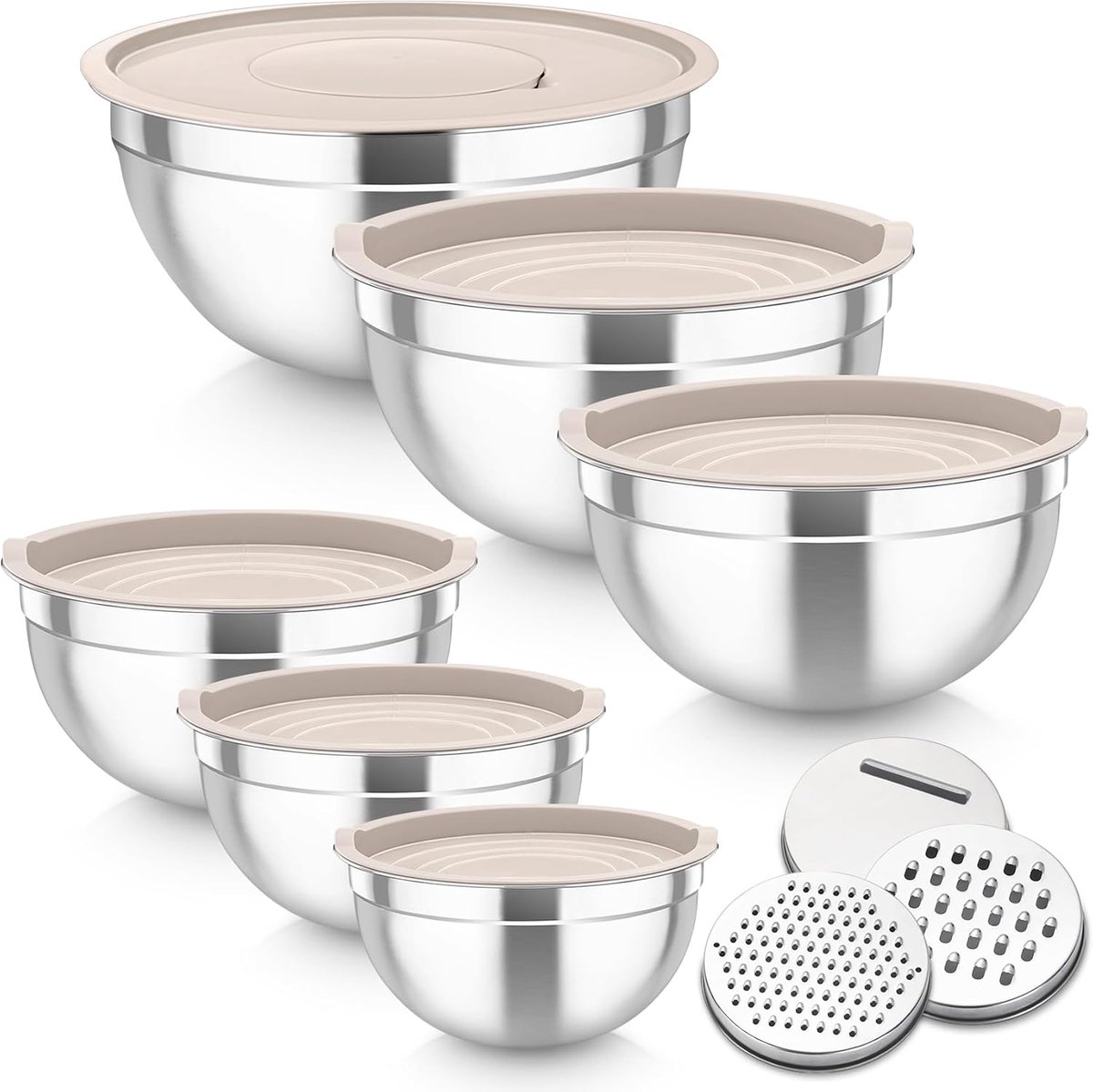 Mengkom 6-delige set met raspopzetstukken (6, kaki)