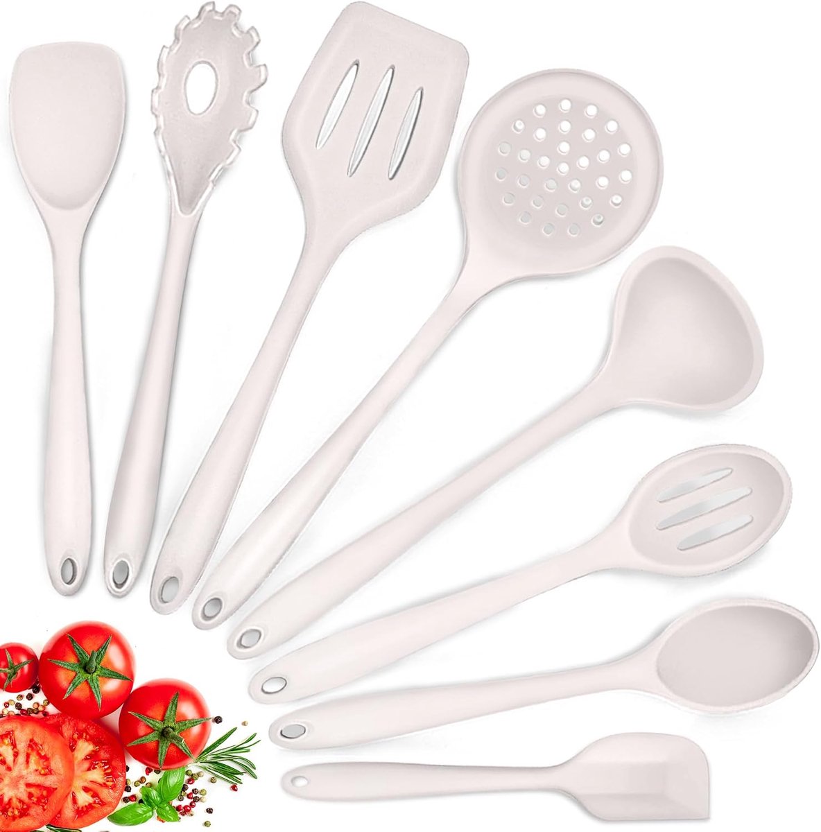 Keukengereedschapset, 8-delig keukengerei van siliconen, keukengereedschapset, hittebestendige keukenbenodigdheden, keukenset, non-stick keukengerei, vaatwasmachinebestendig – kaki