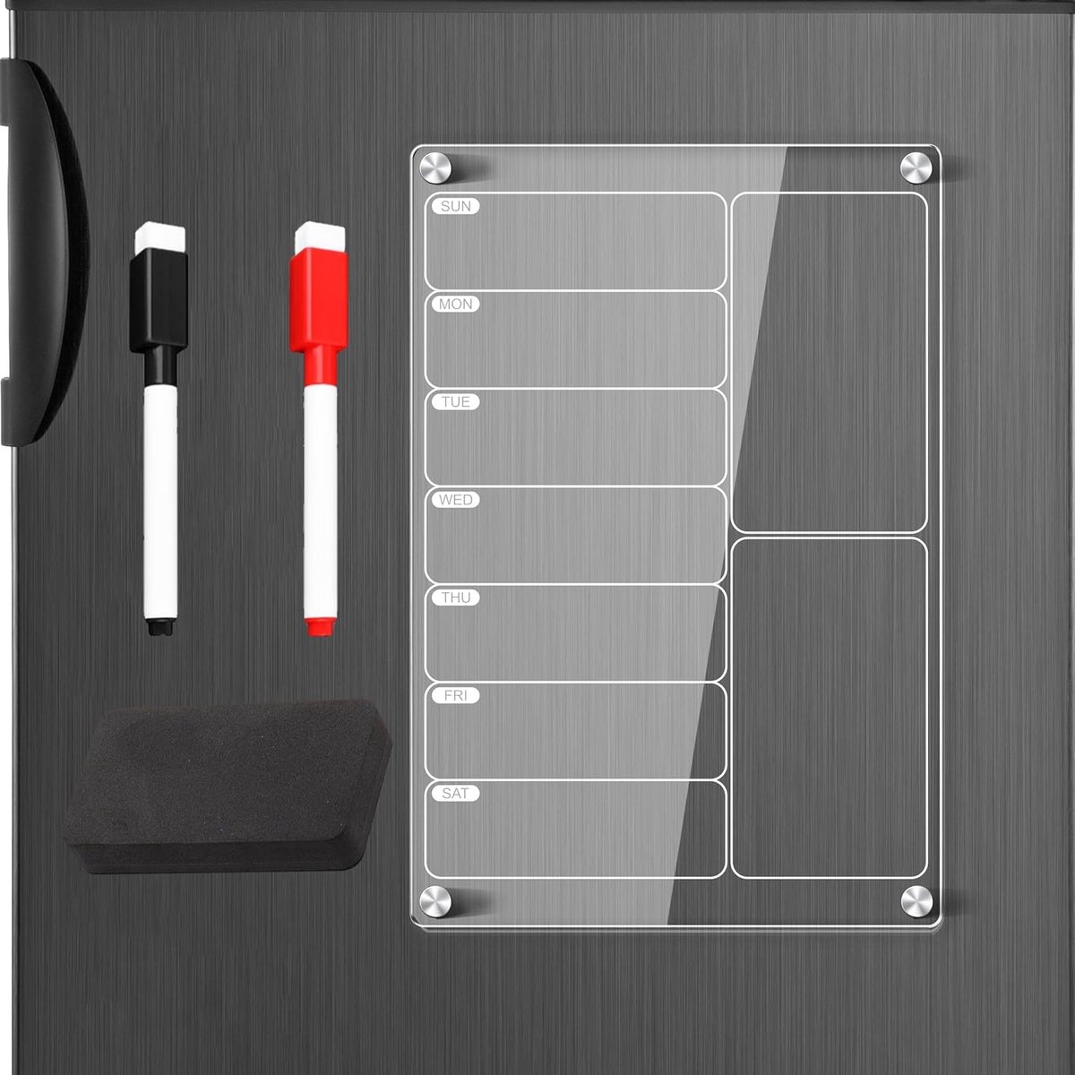koelkast, transparant, herbruikbaar, 20 x 30 cm, magneetbord voor koelkast, weekplanner voor familieplanner, maaltijdenlijst
