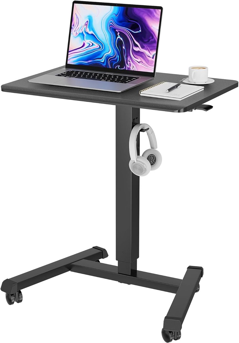 Mobiel Sta-Bureau, 65x45cm Verrijdbaar Staand Bureau met 4 Wielen, In Hoogte Verstelbaar Werkstation, Bedtafel voor Woonkamer, Slaapkamer, Medisch Gebruik