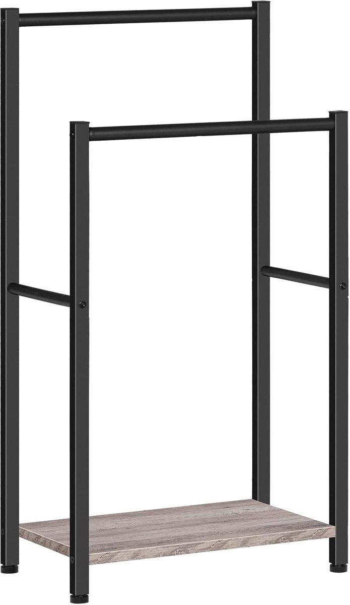 Handdoekhouder, handdoekrek, staand met 2 handdoekstangen, voor badhanddoeken, kleding, dekens, kranten, ruimtebesparend, stabiel, industriële stijl EBG02LB01