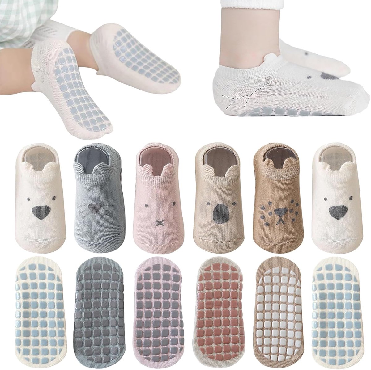 Sokken Schattige Cartoon Grips Sokken Voor Baby's Peuter Jongens Meisjes 6 Paar