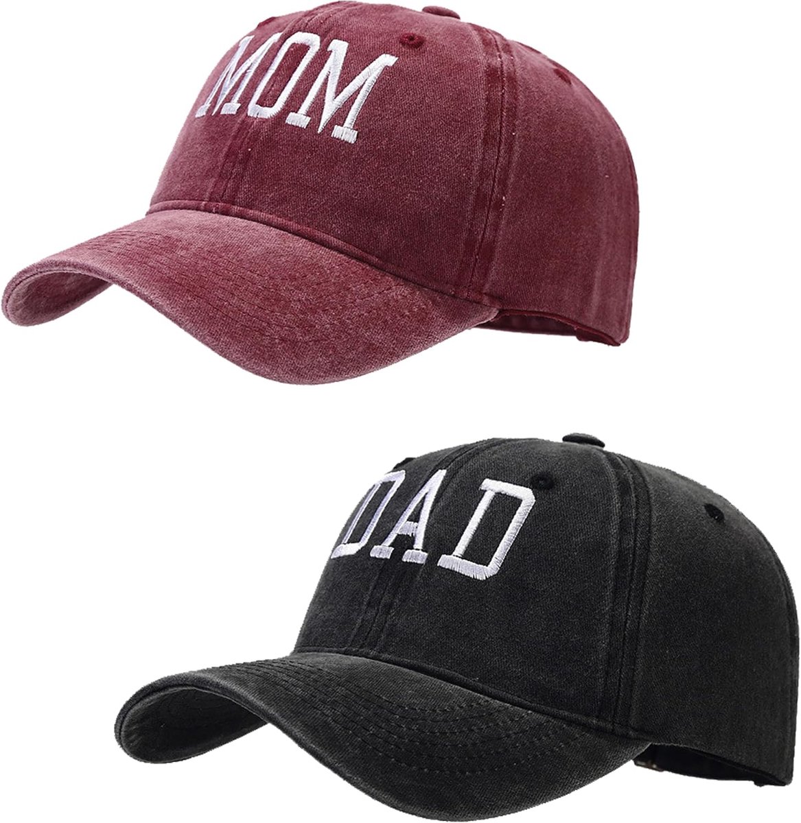 Mama en papa hoeden, meisje jongen moeder hoed voor vrouwen mannen, verstelbare honkbalpetten cadeau voor koppels klassiek cadeau, A2 Papa Mon-Rood Zwart, Eén Maat