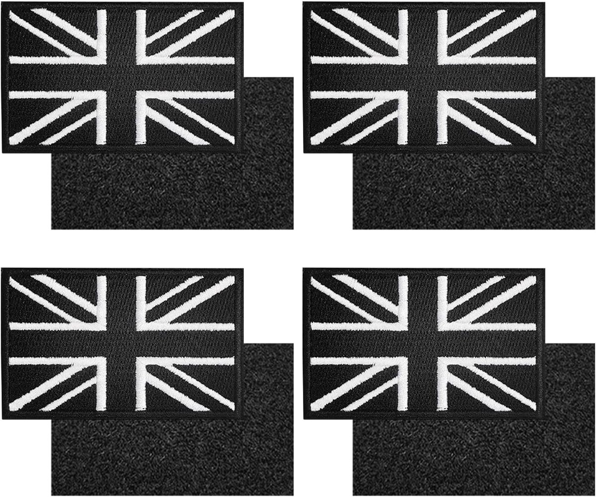 4 stuks zwarte Britse patches, stoffen vlaggen, jeanspatches, kniepatches, armband-rugzakpatches, decoratieve patches, jeans-reparatie, geschikt voor kinderen en volwassenen