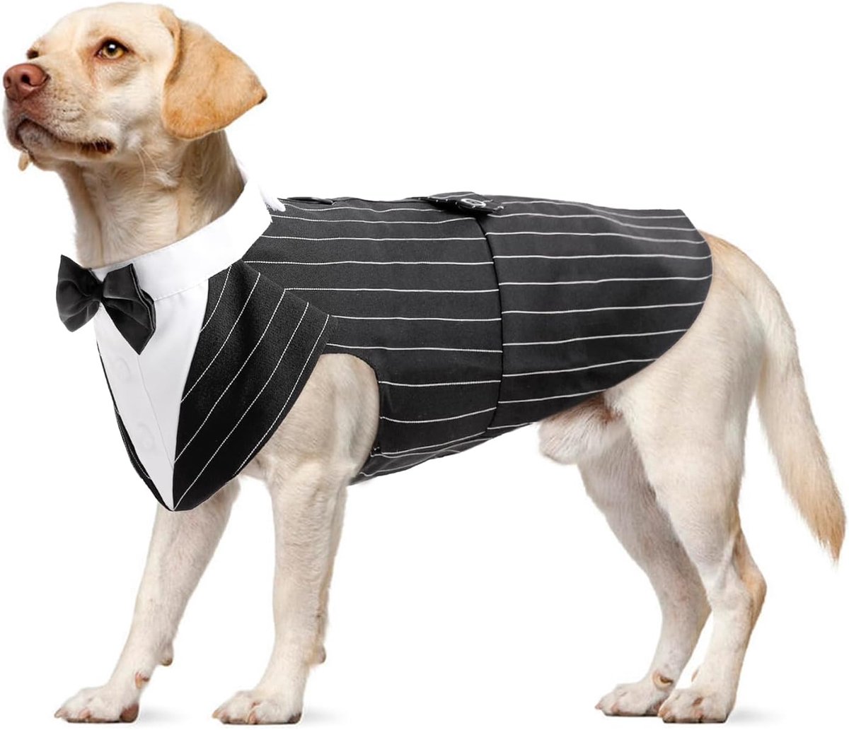 Hondenshirt Puppy Hondenkleding Mode Pak Smoking Vlinderhemd met Stropdas Hond Bruiloft Vlinderdas Pak voor Bruiloftsfeest Halloween Kerstmis Festival Partij(Gestreept, XL)