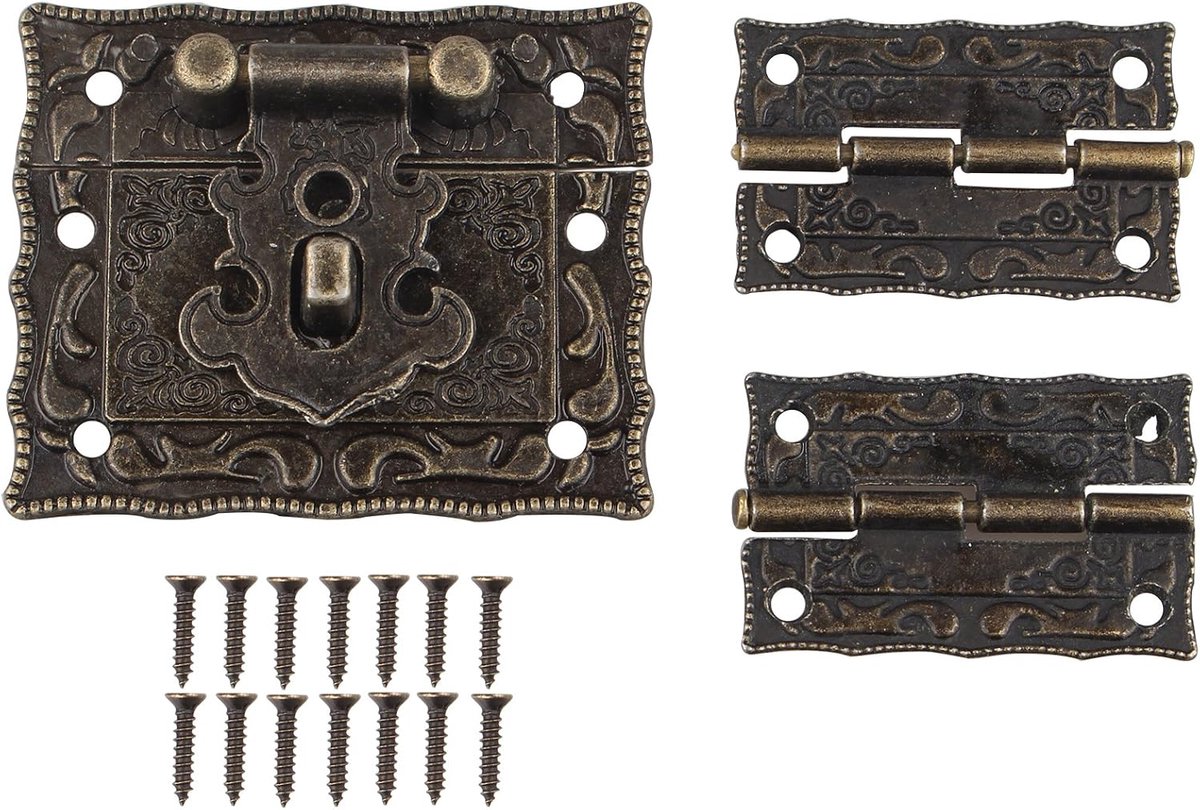 Retro Design Meubels Decoratieve Kast Sieraden Doos Klink Hasps Lock en 2 stks Scharnieren met Schroeven Brons Kleur