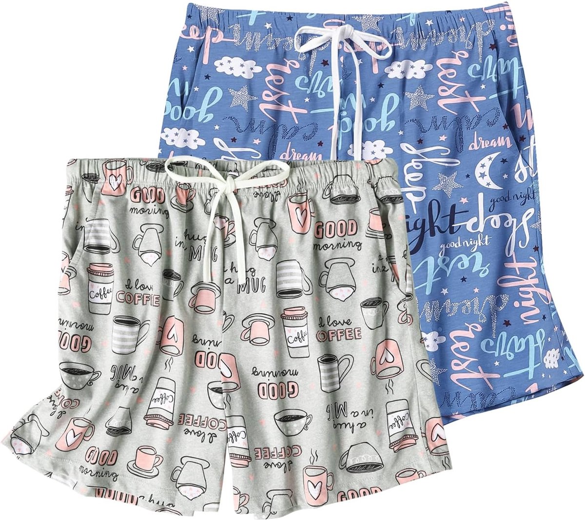 Pyjamabroek voor Dames Kort Nachtkleding Broek Loungebroek Slaapbroek met Zakken en Trekkoord