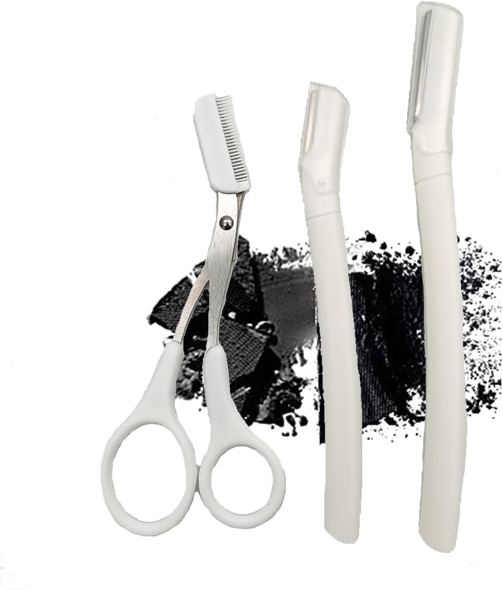 scheermesjes, 2 stuks scheermes met beschermhoes, 1 stuk schaar, gezichtshaar perzik Fuzz Removal, gezichtsscheerapparaten (wit)