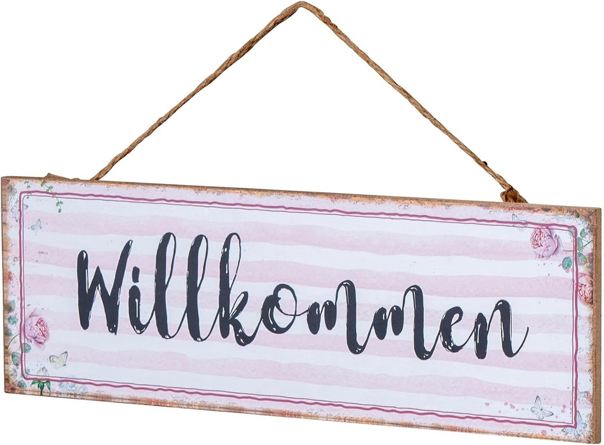 deurbordje 30 x 10 cm roze wit wandbord MDF houten bord bord wanddecoratie decoratie