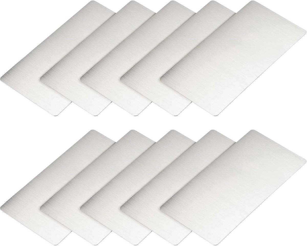 Lege metalen kaart (80 mm x 40 mm x 0,4 mm), 10 stuks, geborsteld 201 roestvrij staal, naamplaatje, voor thuis en binnen, doe-het-zelf bewegwijzering, etsen, zilverkleur