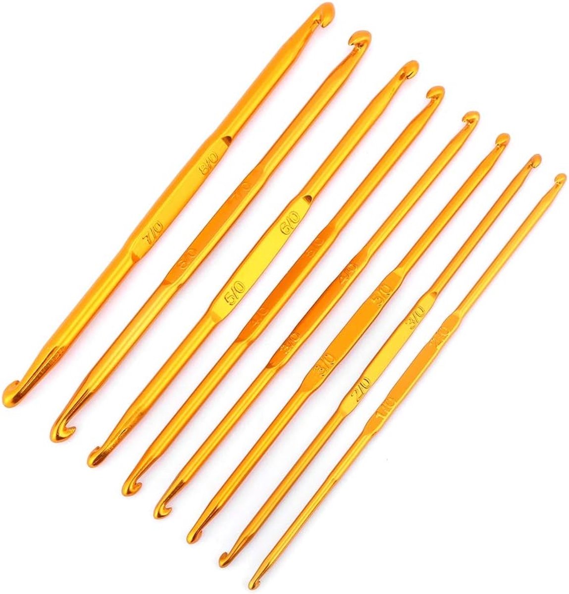 Haaknaalden, Gouden, Dubbelzijdige Haaknaalden, Haaknaalden Dubbelzijdig, Haaknaalden Dubbelzijdig 8-delige Gouden Aluminiumoxide Dubbele Haaknaald Breinaaldset Weave