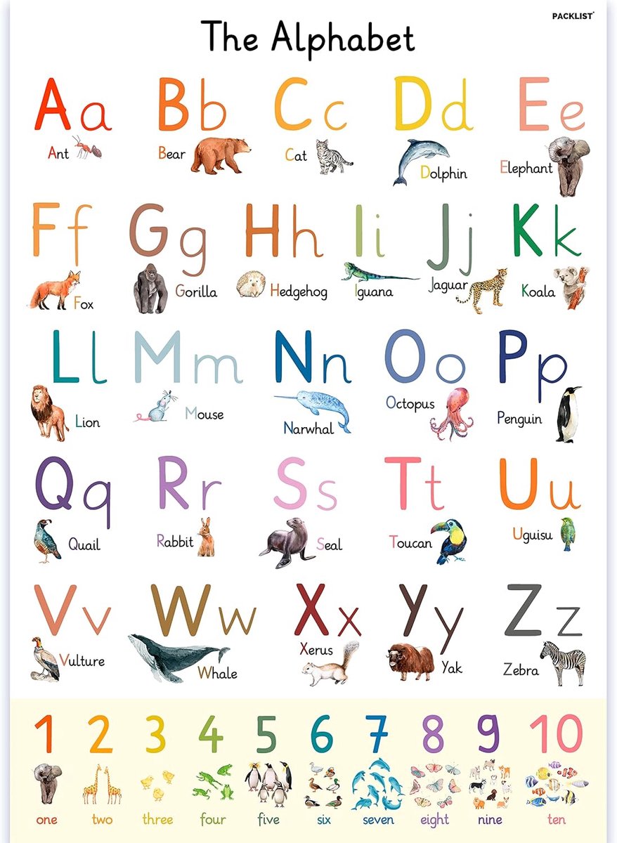 Alphabet poster voor kinderen - grote letters - dieren thema - perfect voor de kinderkamer - SnelShoppen