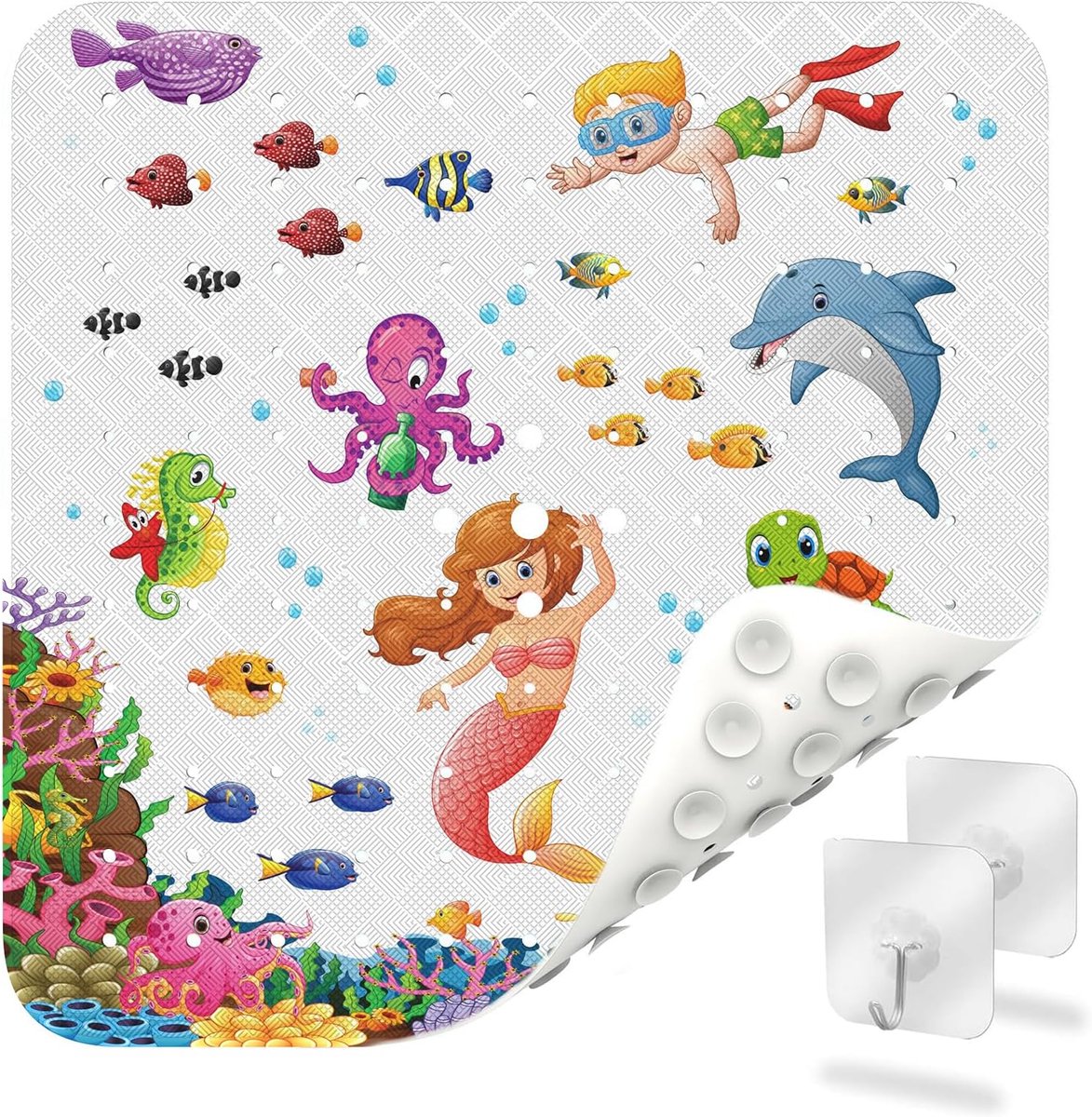Douchemat antislip 53x53 cm, incl. ophangsysteem I Antislipmat douche BPA vrij, zonder weekmakers I Doucheinleg antislip Badmat schimmelresistent & wasbaar in de machine
