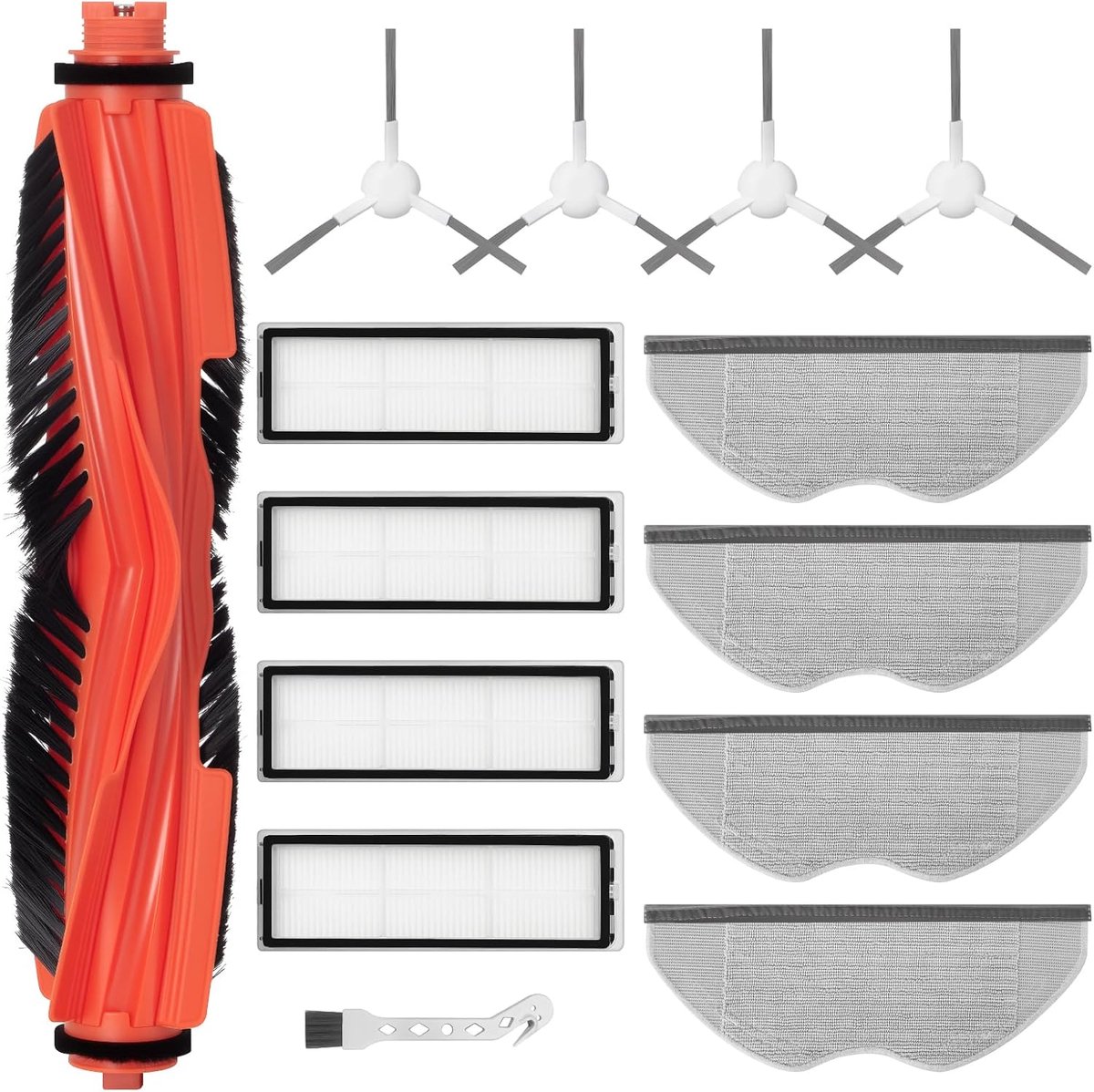 accessoireset voor XIAOMI S40C robotstofzuiger, 1 hoofdborstel, 4 zijborstels, 4 filters, 4 doekjes, 1 reinigingsborstel