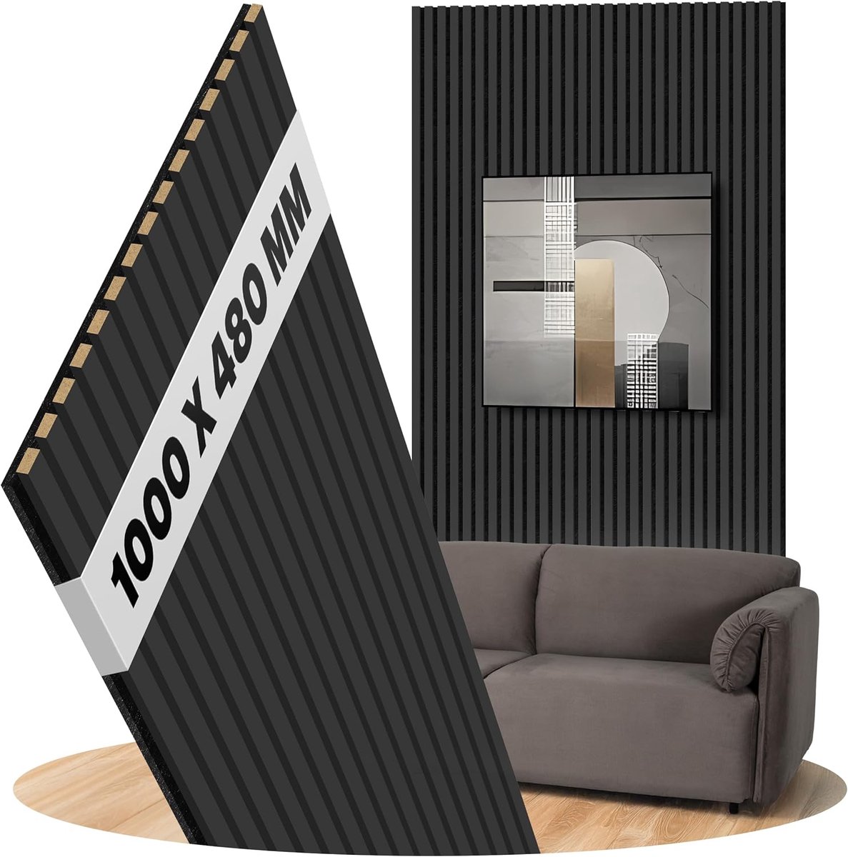 panelen Eiken zwart wandpanelen Vilt zwart, Oppervlak: Echt hout Formaat: 1000 x 480 mm - Akoestische panelen als wandbekleding van hout - Lamelbreedte: 27 mm (Eiken zwart)