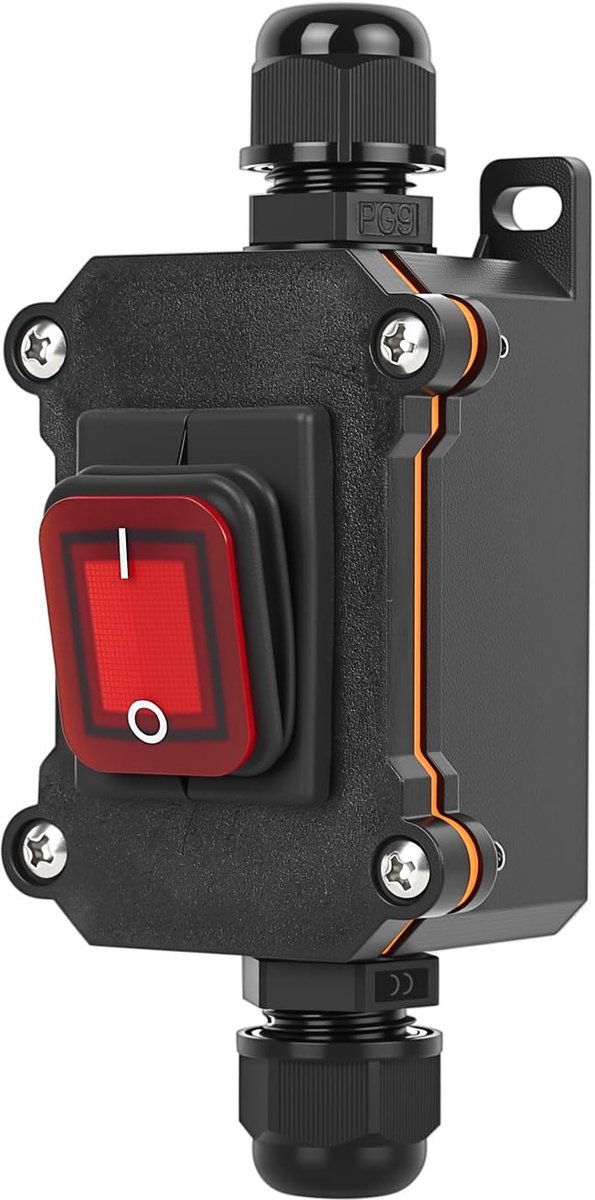 Schakelaar, 220 V, 30 A, inline kabelschakelaar met rood controlelampje, dubbele posities snoerschakelaar, aan/uit DPST-tuimelschakelaar, machineschakelaar, stroomschakelaar