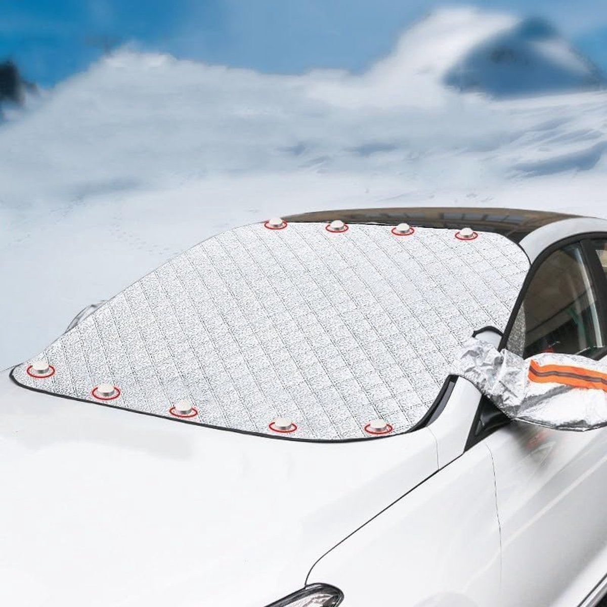 KZQ Magnetische voorruit sneeuwhoes met buitenspiegelhoezen - Beschermt tegen ijs vorst en sneeuw - Universele pasvorm voor auto SUV en truck - Zilver