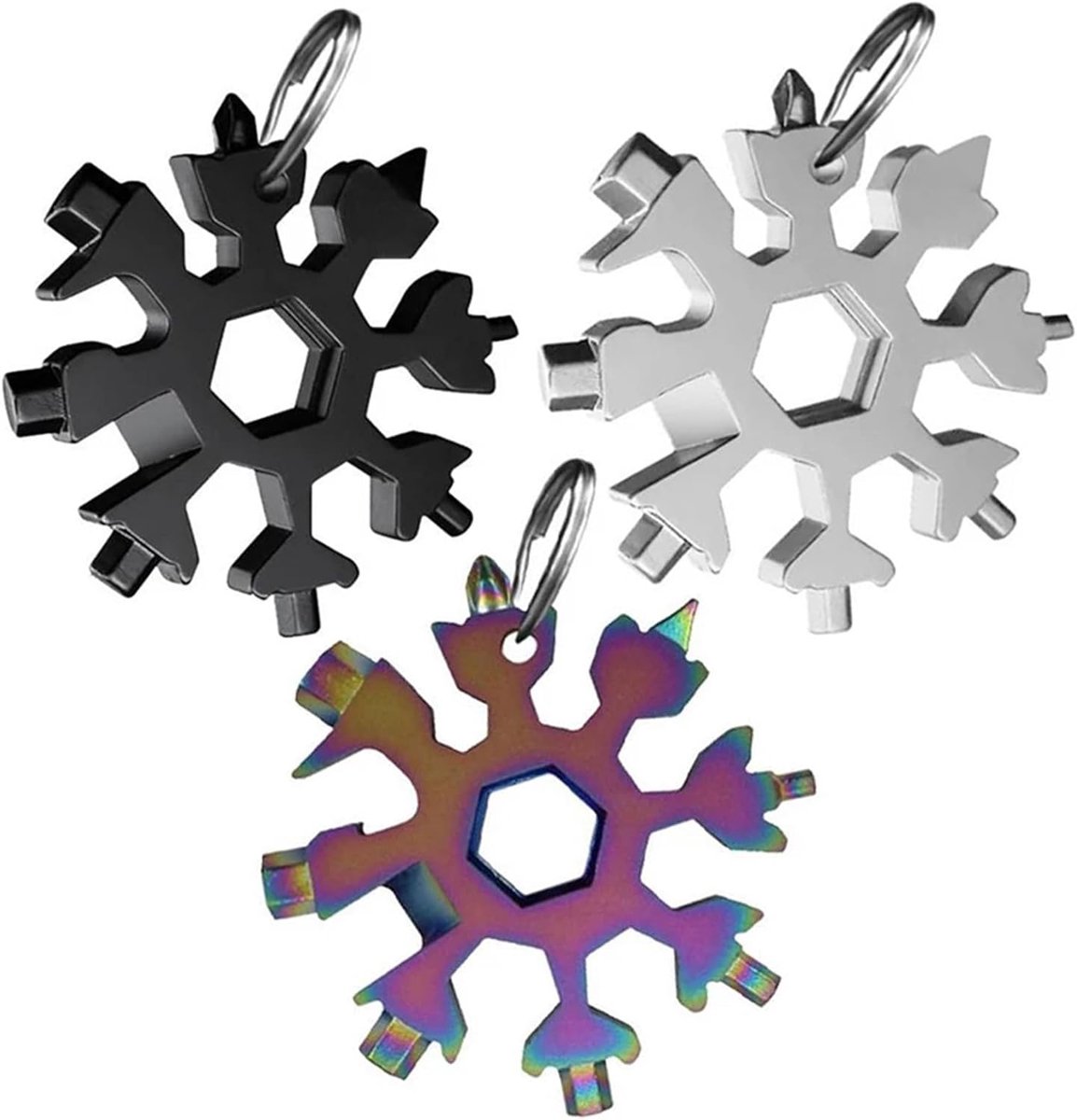 3 stuks gereedschap ster, sleutelhanger, sneeuwvlokken, sneeuwvlokken, sneeuwvlokken, multitool, sneeuwvlok, 18-in-1, ambachtsman, verjaardagscadeau voor mannen, gadgets, cadeau, multifunctionele