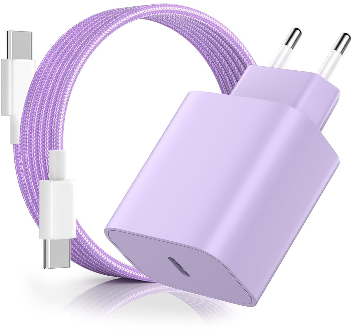 20W USB C Snellader Oplaadkabel voor iPhone 16 15, PD3.0 USB C Voeding Stekker Power Adapter met 2m Type C Oplaadkabel voor Phone 16/16 Pro/16 Pro Max/16 Plus/15 Pro/15 Pro Max/15 Plus - Paars
