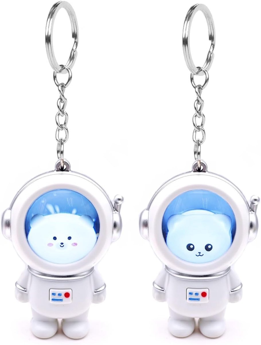 2 x LED cartoon astronauten sleutelhangers kosmonaut ruimtevaarder sleutelring voor rugzak, cadeau ruimtethema verjaardagscadeaus kinderen reclamegeschenken voor jongens meisjes, klasprijs