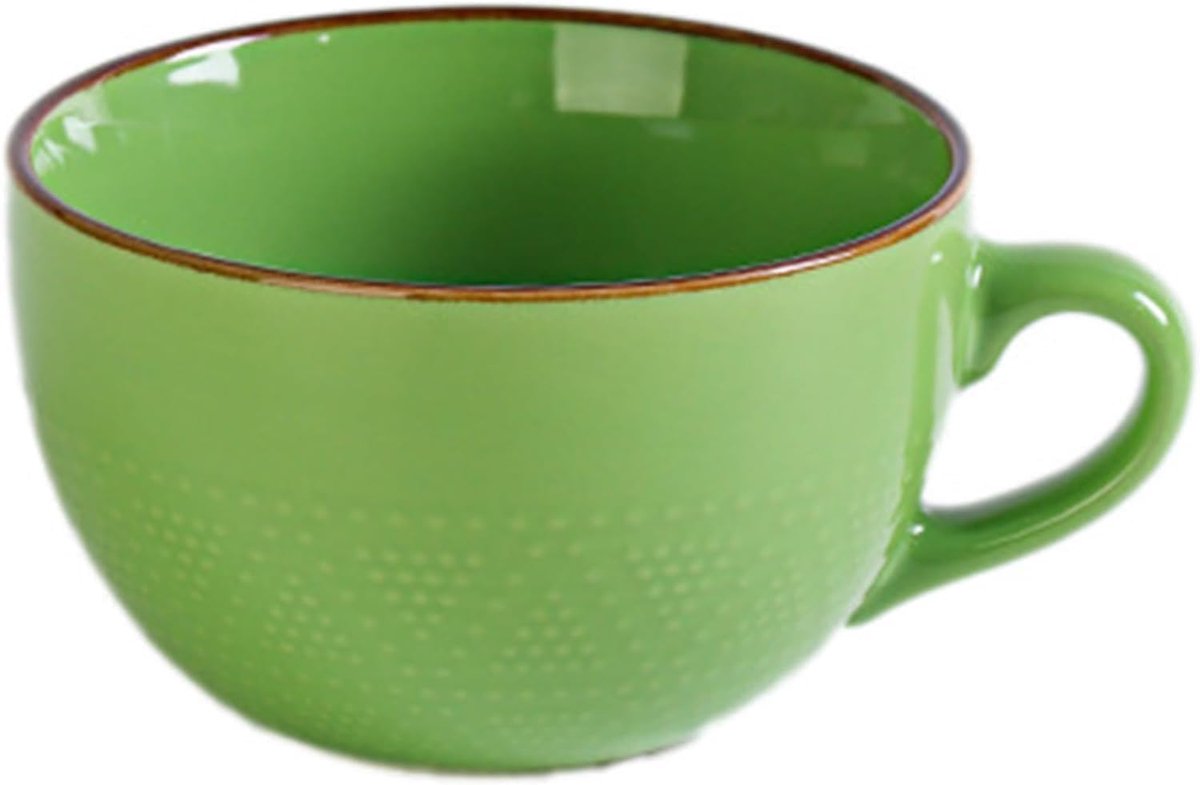 700 ml grote keramische koffiemok, mok van aardewerk, cappuccino kopjes, XXL mok keramische soepkopjes met handvat, grote mueslikom met handvat, slakom, porseleinen koffiemok (groen)