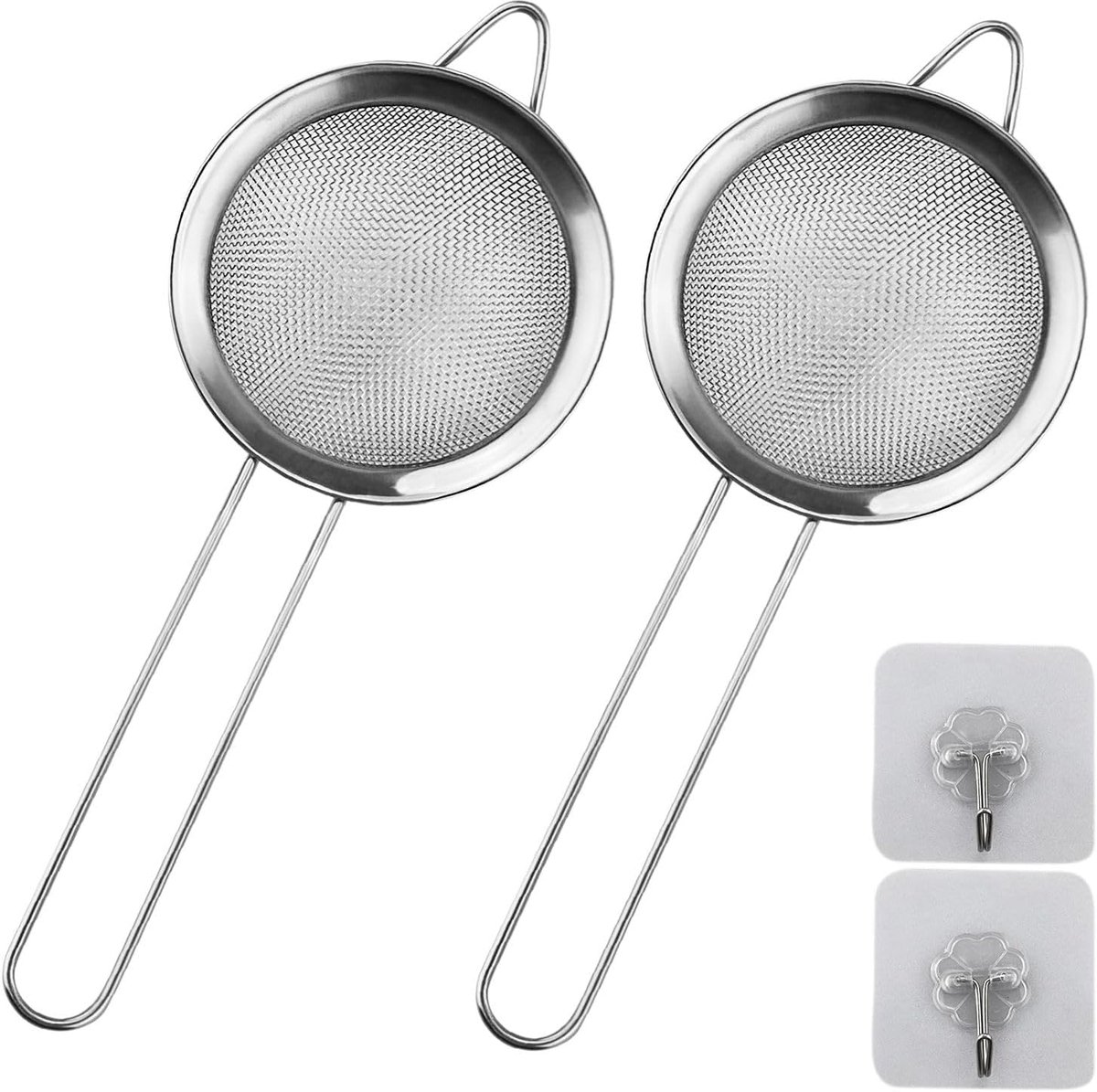 Set van 2 Roestvrijstalen Fijnmazige Keukenzeven met Haken, 8 cm Diameter, Mini-Theezeef met Handvat voor Sap, Eieren, Thee en Koffie