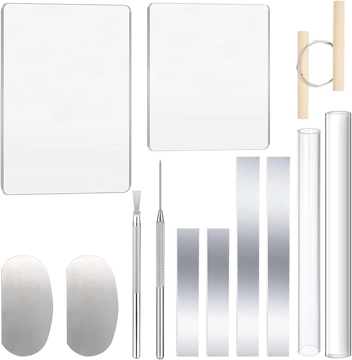 Clay Tools Set, acryl kleirollen, acrylplaat, snijmat, ronde polymeerklei uitsteekvormpjes met Clay Slicer Blade voor pottenbakken en beeldhouwwerk, 13 stuks