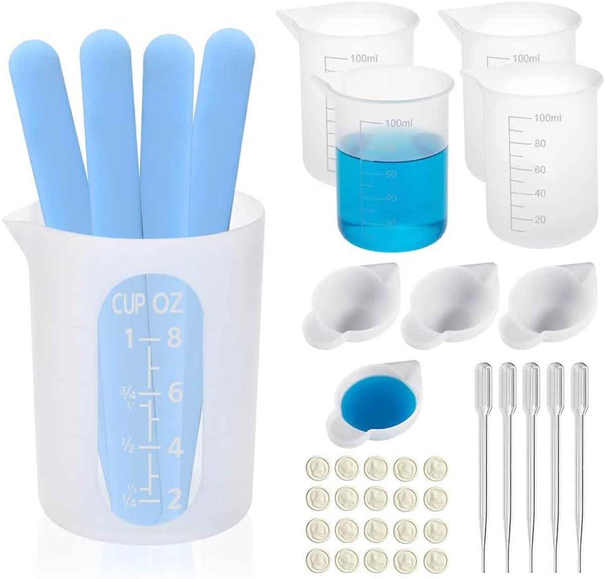maatbeker, gietpoeder, accessoireset, 100/250 ml, siliconen beker voor het gieten van raysin, gipsbeker, maatbeker, siliconen kom om te gieten met portioneerbeker, mengstaaf