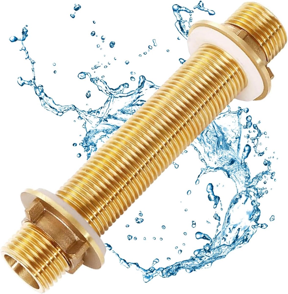 Schotschroefverbinding van messing, 10 cm, hoogwaardige messing schroefverbinding, slangdoorvoer met siliconen afdichting, schroefverbinding, voor watertanks, goudkleurig, geschikt voor