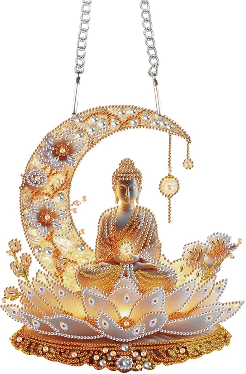 Diamond Painting hanger Boeddha 23 x 25,1 cm diamant schilderij ornamenten met ketting Diamond Painting ornamenten speciale strass-steentjes kunsthandwerk voor ontspanning voor muur raam decor