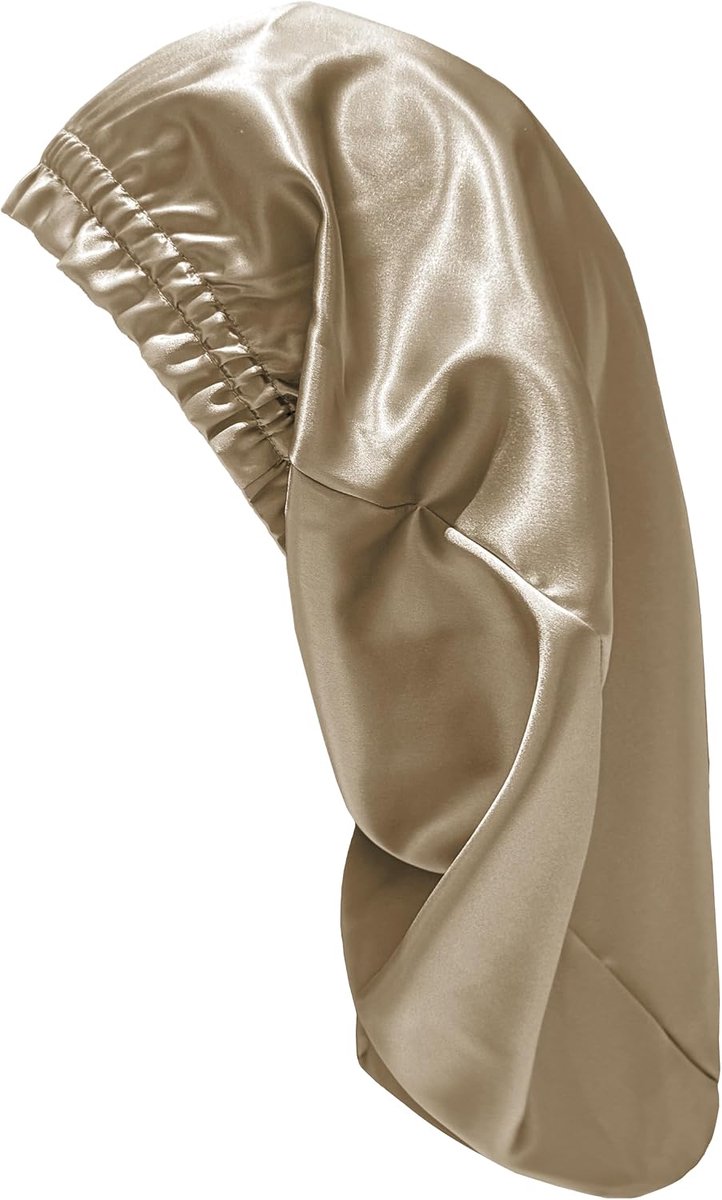 townssilk Zijden slaapmuts 100% 22 momme moerbeizijde voor dames, luxe, ademend, zit veilig 's nachts en drukvrij, ideaal voor lang en krullend haar - Caramel 80cm