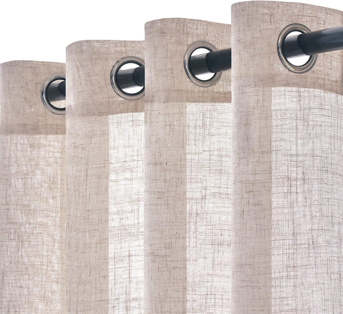 Set van 2 transparante linnen gordijnen met ringen, moderne interieurgordijnen voor slaapkamer, woonkamer en raam, 140x300 cm, wit | Stof in linnenlook, lichtdoorlatend, decoratief gordijn voor woonkamer en slaapkamer, filtert licht en privacy.