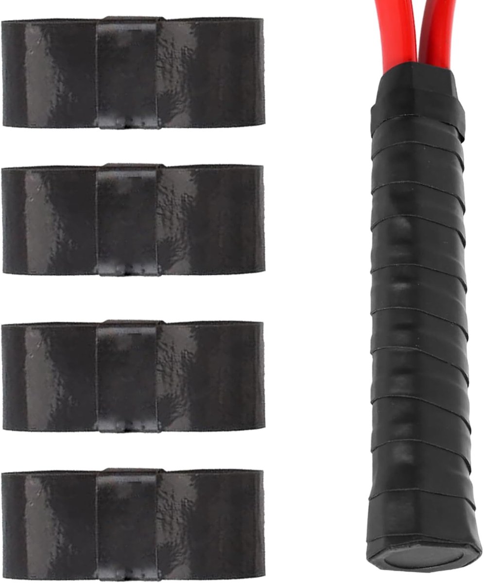 4 stuks PU racket grip, anti-slip/sneldrogende tennis overgrips, elf-zelfklevende tennis racket grip voor tennis grip, badminton, squash grip tape (zwart)