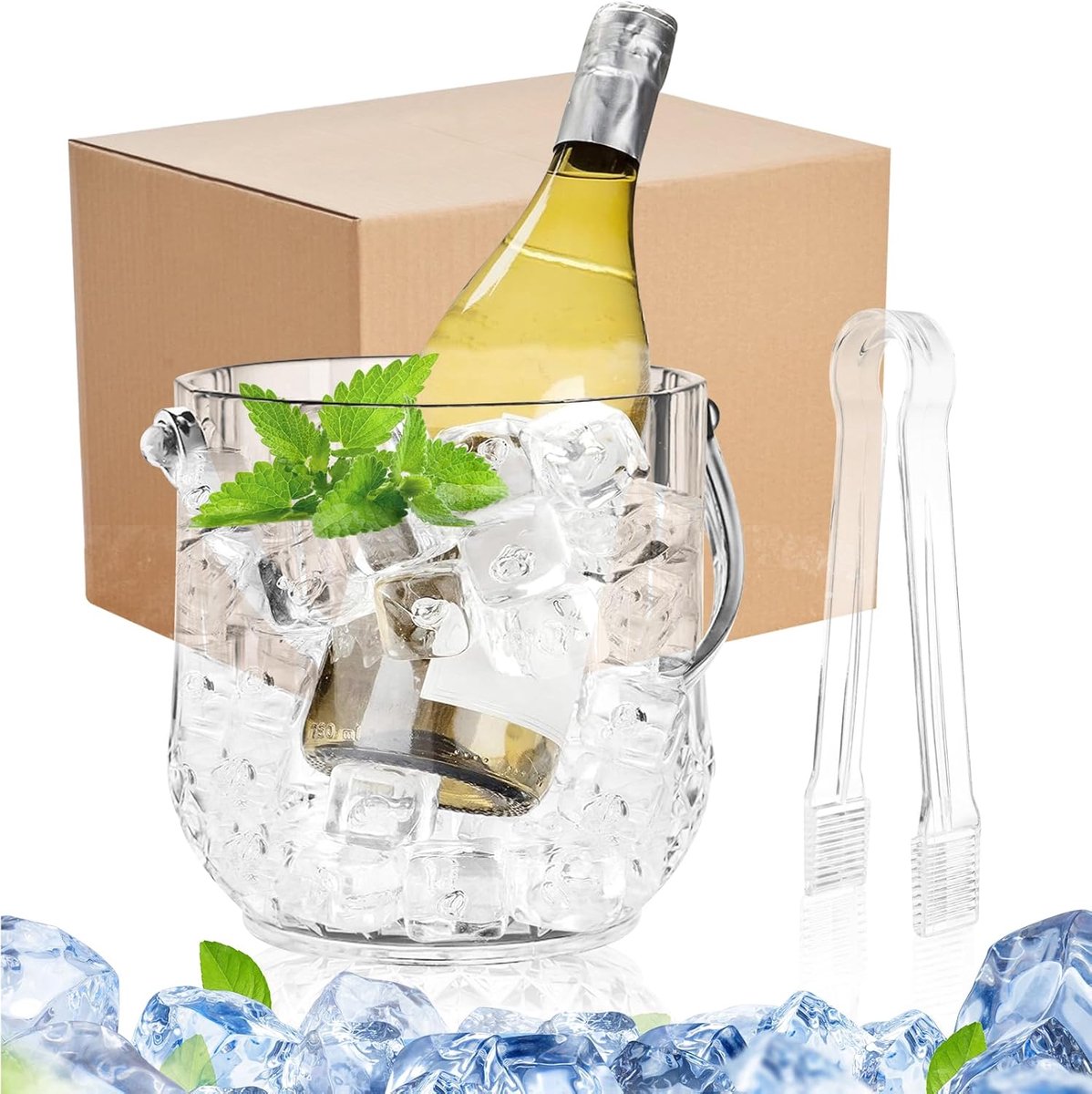 Ijsemmer Met Handvat: 1,1 L Champagne Emmer Met Tang, Ijsblokjes Houder, Wijnkoeler, Voor Feestjes, Picknicks, Bar, Huis
