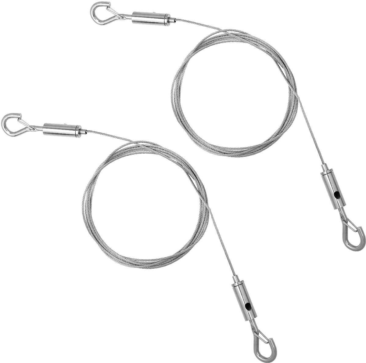 Set van 2 verstelbare roestvrijstalen staalkabels - 2 m x 1,5 mm - Met lusogen en haken - Tot 50 kg - Hangtouw