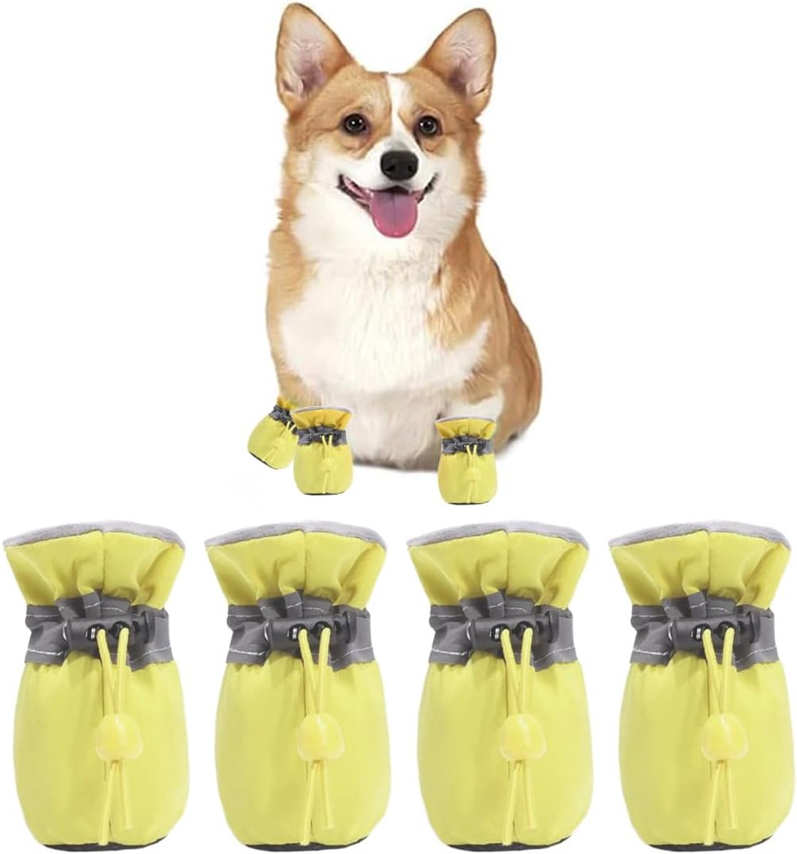 Schoenen, hondenschoenen met reflecterende riemen, pootbescherming voor honden, hondensokken met verstelbare antislip sokken, geel