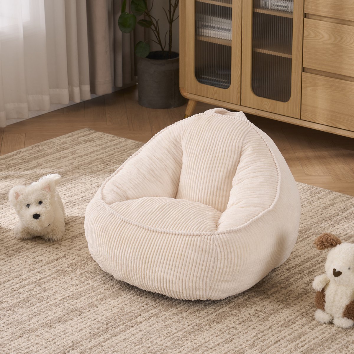 Pugsdrly Zitzak, zachte pluche zitzak, comfortabele zitzak, geschikt voor speelkamer, leeshoek, woonkamer en kinderkamer, voor jongens en meisjes – klein (beige)