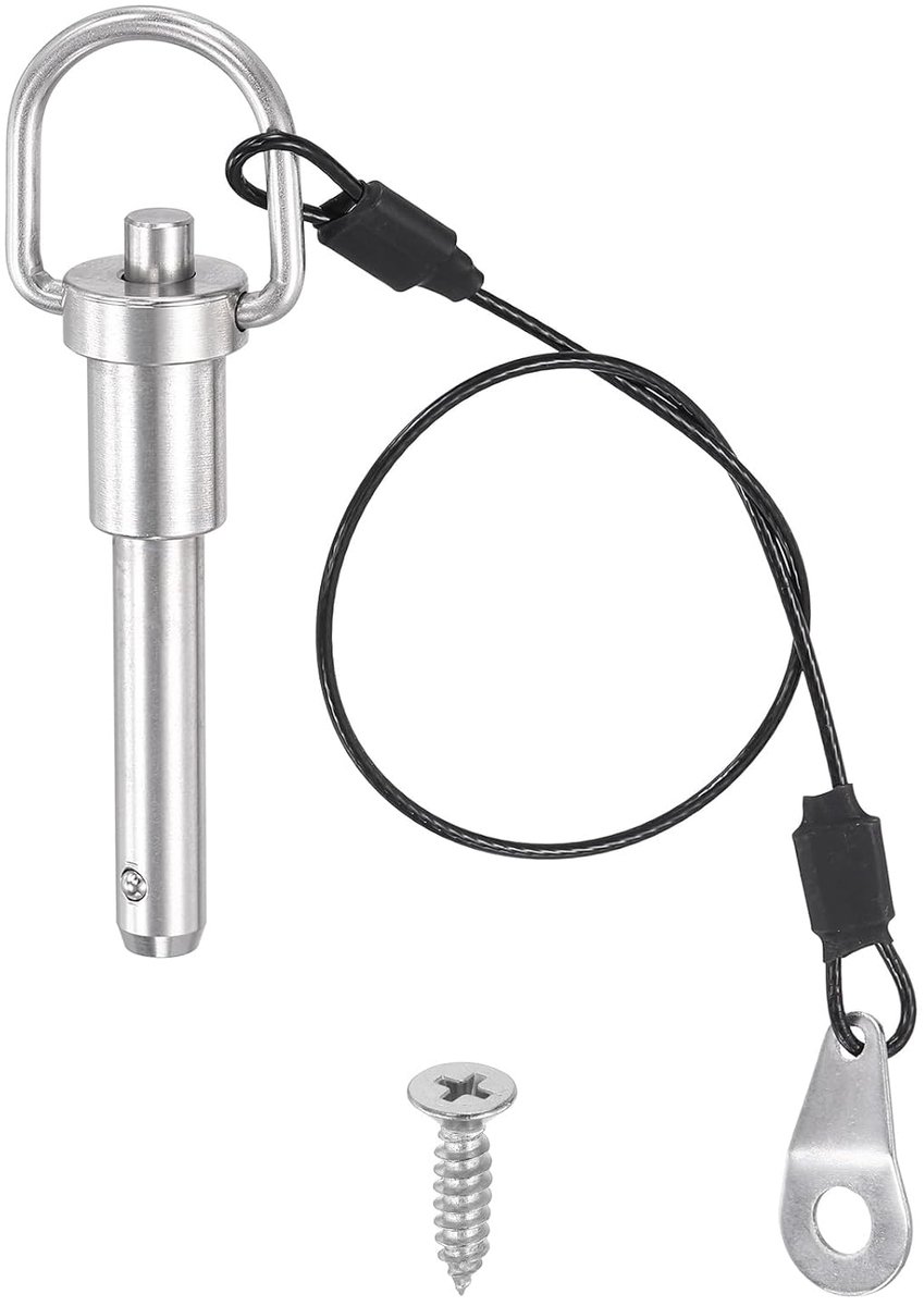 Roestvrij stalen borgpen kogelvergrendelbout 8 mm door. 30 mm werklengte ringgreep drukknop snelspanpen steekbouten met zekering 25 cm lang touw en schroeven M5, zilver