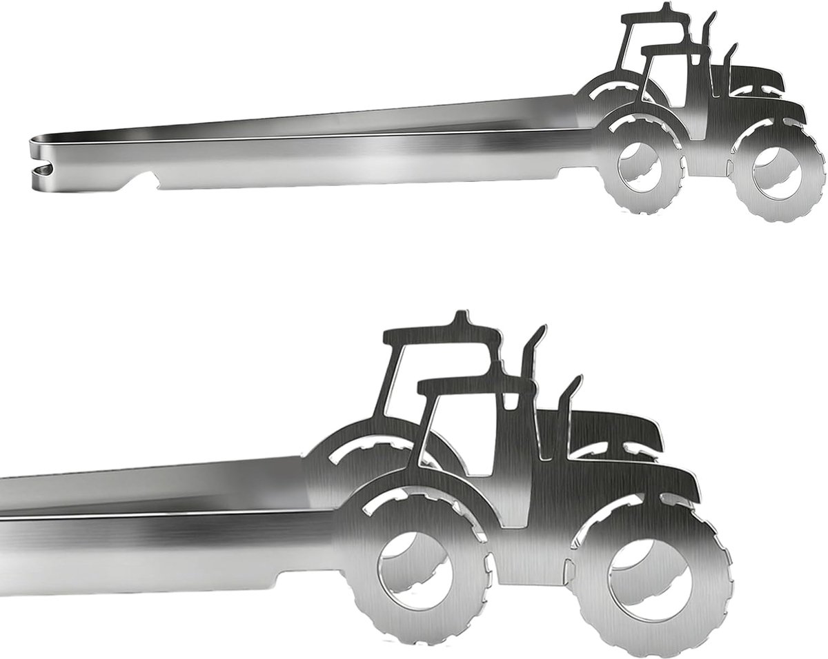 Grilltang met tractor, roestvrij staal, geschenken voor mannen, gepersonaliseerde barbecuetang, vaatwasmachinebestendig, keukenapparaten voor brandweerman, brandweerman, platte barbecuetang