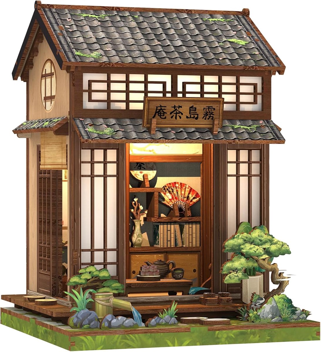 Book Nook Japan Craft Kits voor volwassenen, 3D houten puzzels Booknook, doe-het-zelf miniatuur huis kit poppenhuis, boekenplank decor bureau ornament, boekgeschenken voor vriend en familie